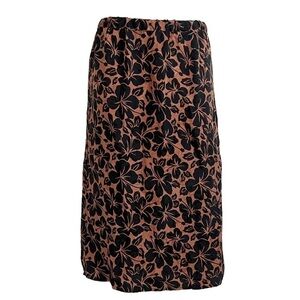 Flora Kung Vintage Silk Pull on Floral Midi Skirt Brown Black Size 14 mid rise